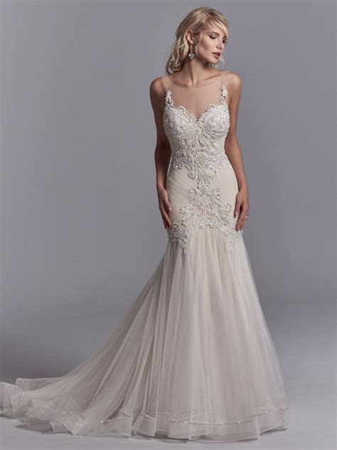 Beaded Sweetheart Neckline Tulle Skirt Fit And Flare Wedding Dress