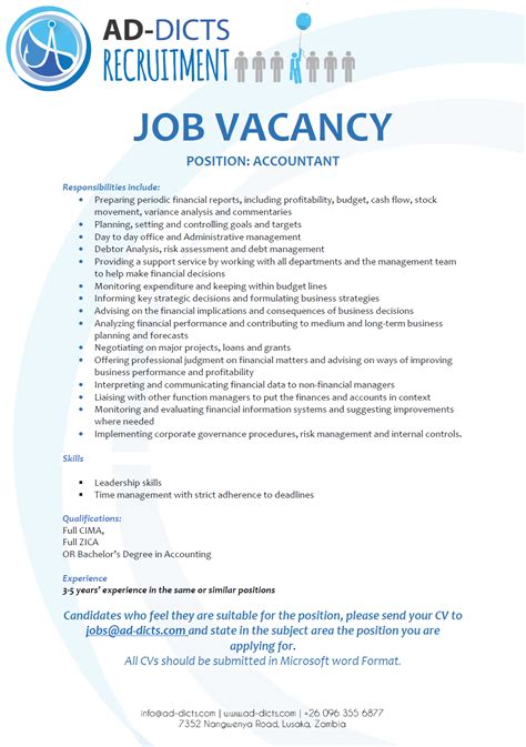 The following job vacancy is available within company. 10.07.2018 - JOB VACANCY: ACCOUNTANT » Ad-dicts Ads ...