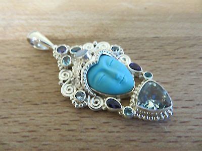 Awesome Sterling Silver Sajen Offering Turquoise Goddess Face