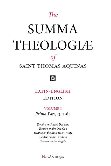 The Summa Theologiae Of St Thomas Aquinas Latin English Edition Volume 1 Novantiqua