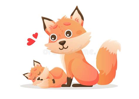 Cartoon Mom And Child Foxes Vector Holiday Illustration On White