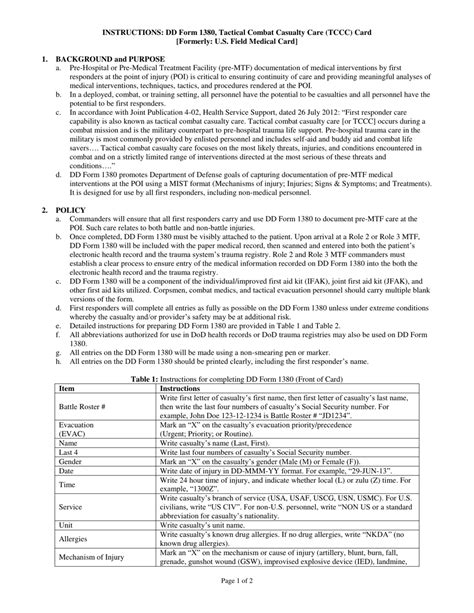 Download Instructions For Dd Form 1380 Tactical Combat Casualty Care
