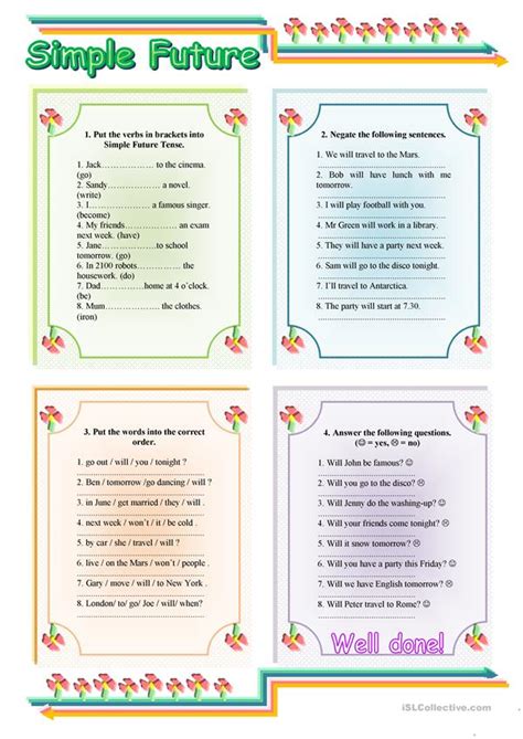 Simple Future Tense With Key English Esl Worksheets