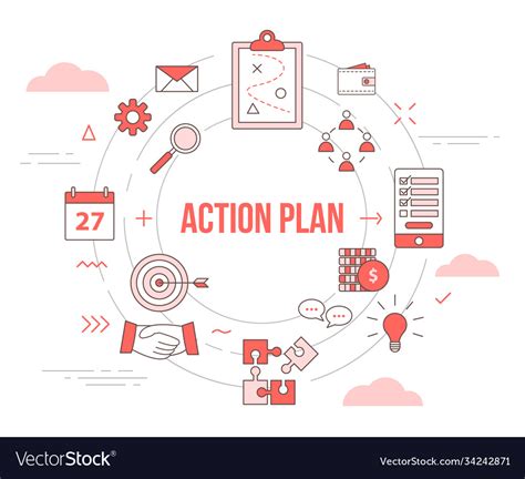 Business Action Plan Concept With Icon Set Vector Image