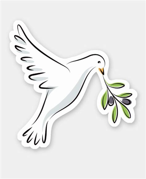 White Peace Dove With Olive Branch Sticker Zazzle Dove With Olive