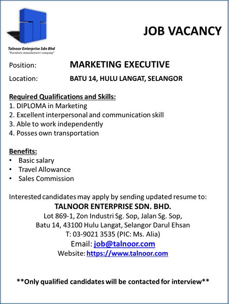 Sc august 25, 2016 kuala lumpur perodua 0. Job Vacancy: Marketing Executive - Talnoor Enterprise Sdn ...
