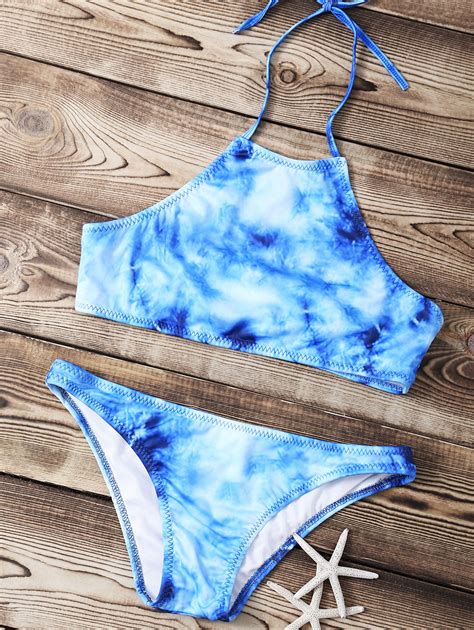 blue high neck bikini set