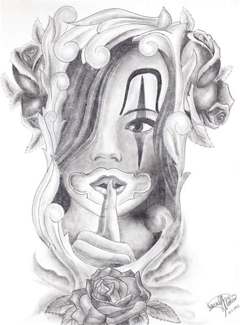 Grey Ink Awesome Chicano Gangsta Girl Tattoo Drawing