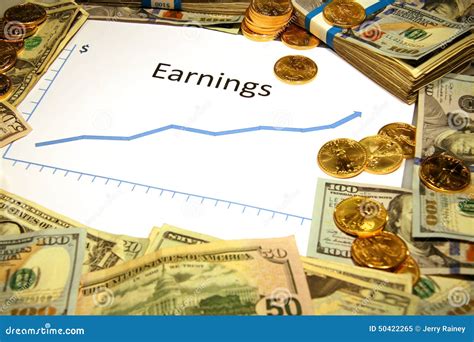 Chart Of Earnings Rising Up With Money And Gold Stock Image Image Of