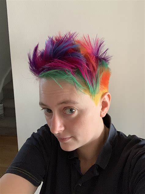 Messy Rainbow Short Hair With Yellow And Orange Undercut Short Hair