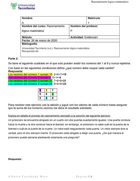 Razonamiento Logico Matematico Actividad Nombre A Matr Cula