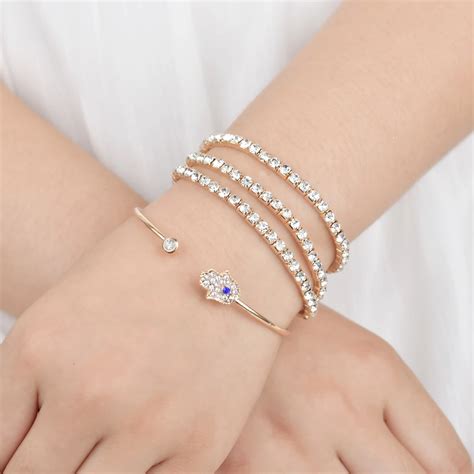 Uam Korean Style Fashion Gold Rhinestone Crystal Bracelets For Women
