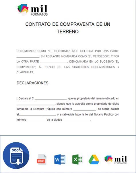 Contrato De Compraventa De Terreno 【 Ejemplos Y Formatos 】word Pdf