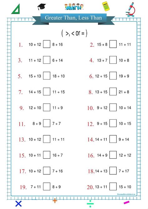 Greater Than Less Than Multiplication Worksheets