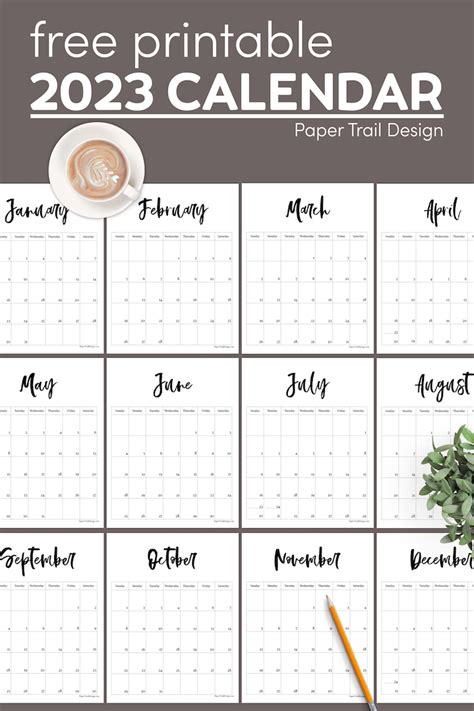 2023 Free Printable Monthly Calendar Paper Trail Design