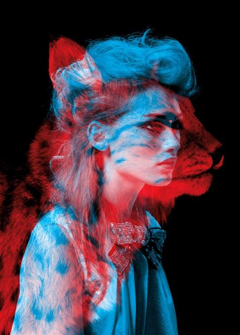 Illustration Animals Women 3d Red Blue Anaglyph 3d Art Color Hd