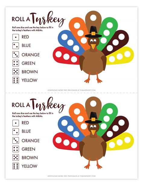 Roll A Turkey Free Printable Thanksgiving Game Pjs And Paint Snacks Blog