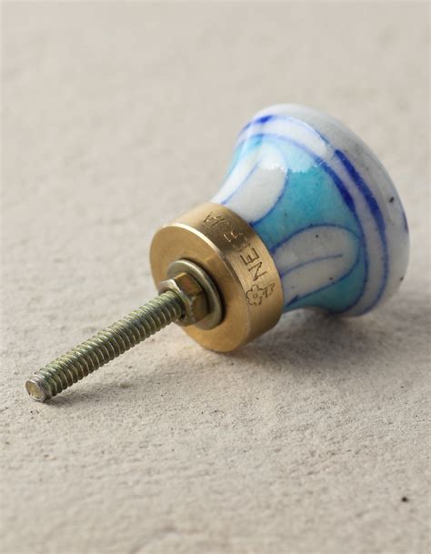 Yellow Blue And Turquoise Design On Ceramic Knob Knobco