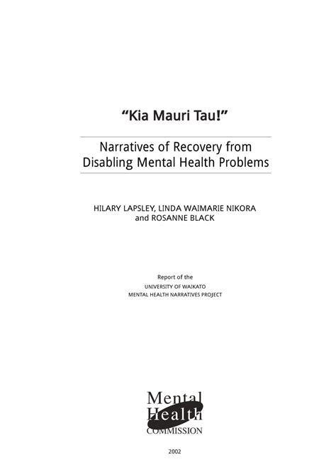 Pdf Kia Mauri Tau Narratives Of Recovery From Disabling Mental Health Problems