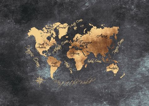 World Map Gold Black Poster Picture Metal Print Paint By Jbjart