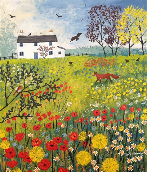 Canvas Print Of English Flower Meadow With White Cottage And Etsy Uk