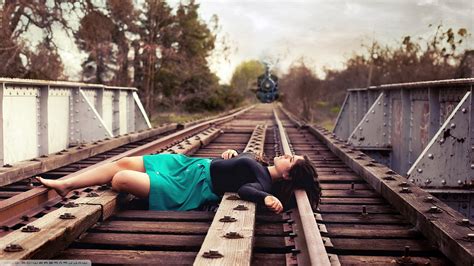 Suicide Girls Lying Down Train Women Railway Skirt Wallpapers Hd Desktop And Mobile