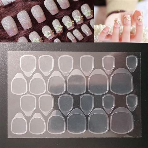 24pcssheet Double Sided Adhesive Glue Tapes Nail Art Tabs Clear