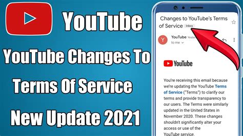 Changes To Youtubes Terms Of Service New Email From Youtube 2021