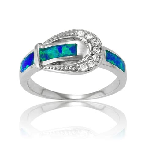 Shop La Preciosa Sterling Silver Created Blue Opal And Cz Buckle Ring