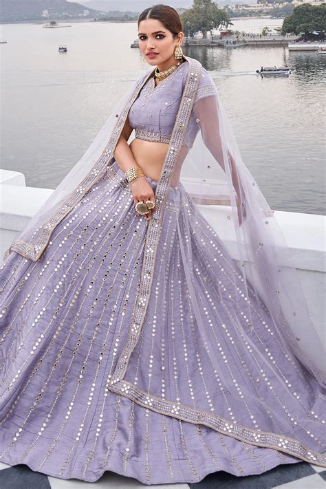 Buy Lavender Zari Embroidered Silk Lehenga With Mirror Detailing Online Like A Diva