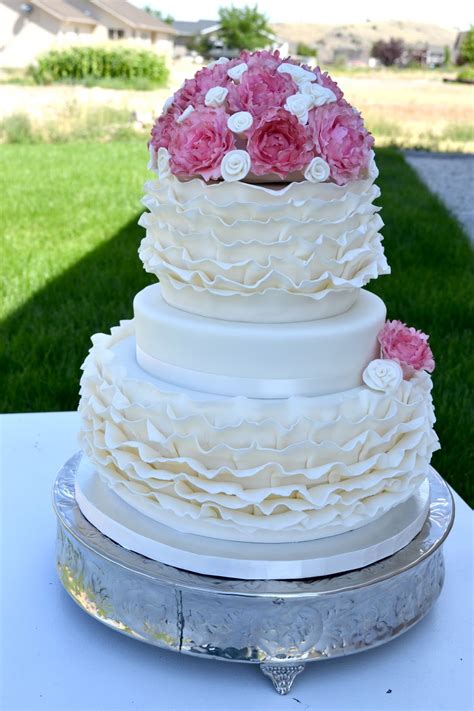Delectable Cakes Pink And Ivory Ruffle Wedding Cake