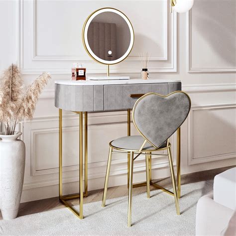 Carme Santorini Dream Velvet Dressing Table With Led Mirror Lights