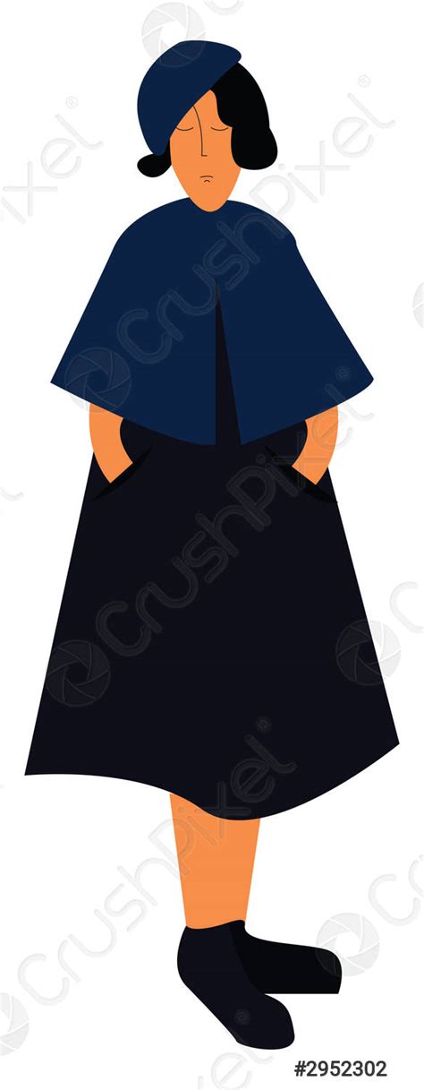 A Girl In A Blue Dress Vector Color Illustration Stock Vector