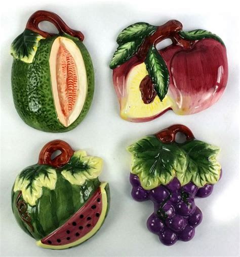 Hand Painted Ceramic Fruit Wall Hanging Plaques Set Of 4 Kafong Melon