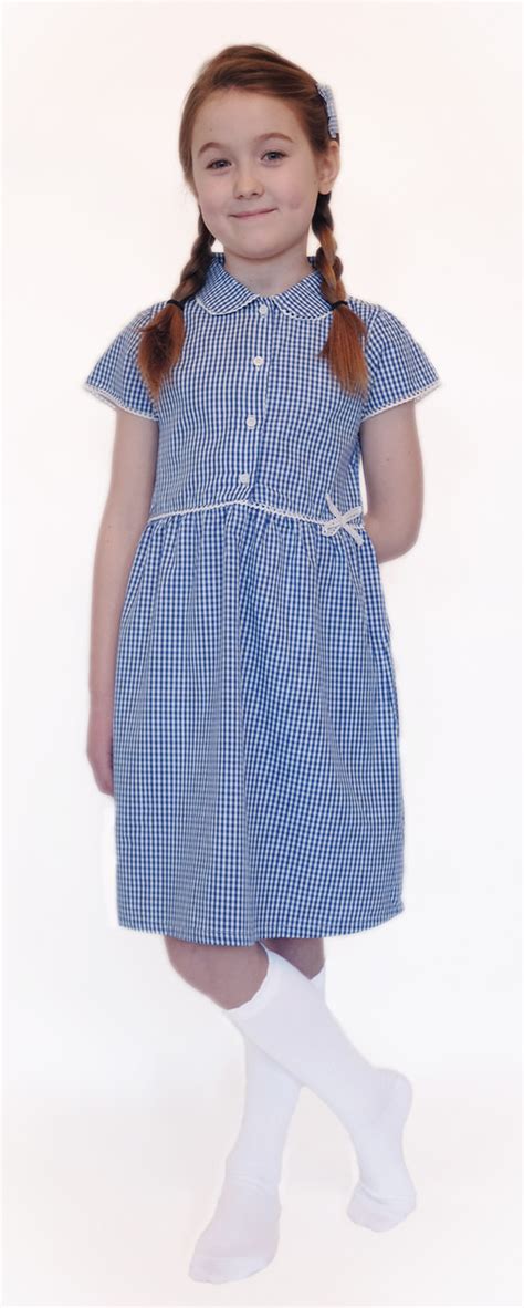 Organic School Uniform Blue Summer Gingham Checked Dress