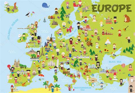 Map Of Europe Kids Funny Cartoon Map Of Europe With Childrens Of