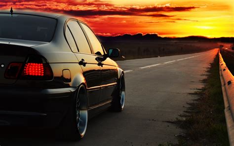 Bmw E46 Photoshopped Sunset Road Driving Car Wallpapers Hd