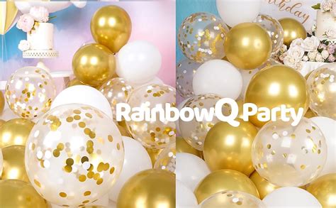 Rainbowq Metallic Shiny Gold And White Balloons 12 Inch