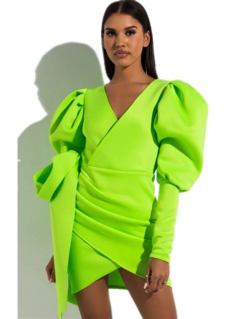 Lime Green Mini Bodycon Dress Women Clothes 2019 Dresses Woman Party