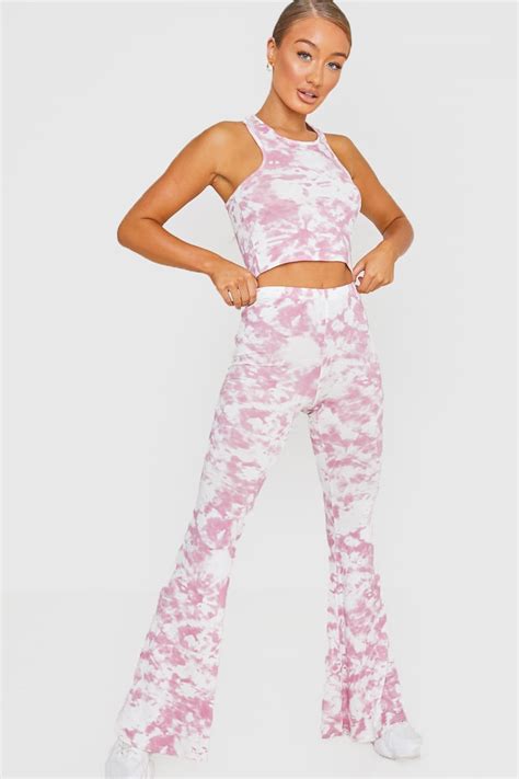 Pink Tie Dye High Waisted Flare Trousers In The Style