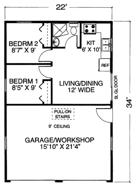 Need something smaller than a 3. Traditional Style House Plan - 2 Beds 1 Baths 396 Sq/Ft ...