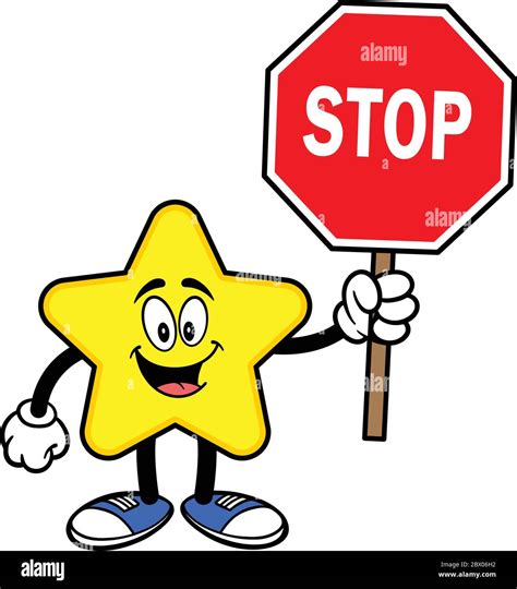Star Mascot With A Stop Sign A Cartoon Illustration Of A Star Mascot