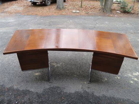 Considering the style of curved computer desk, title: Wonderful Curved Harvey Probber Style Walnut Chrome ...
