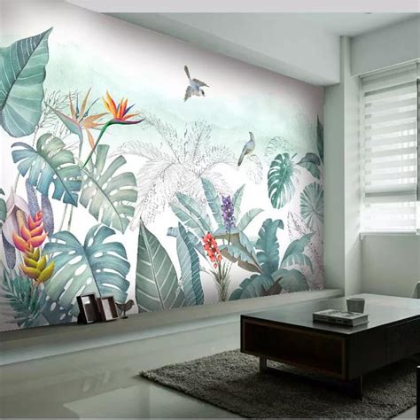 Beibehang Nordic Hand Painted Small Fresh Tropical Plants