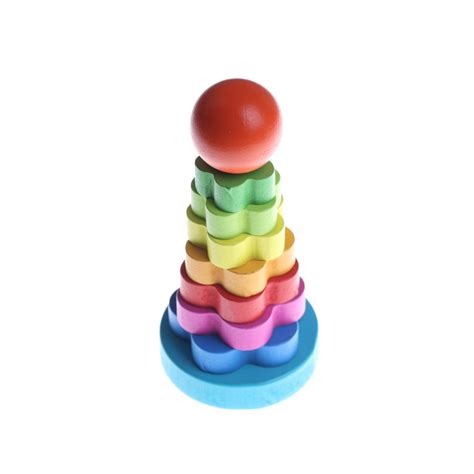 Rainbow Tower Ring Wooden Toy Kids Baby Stacking Stack Up Nest Learning