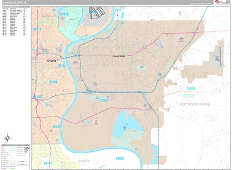 Council Bluffs Iowa Wall Map Premium Style By Marketmaps Mapsales