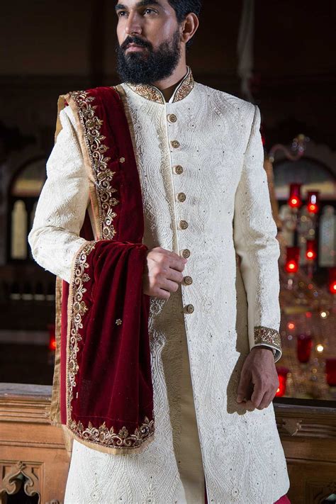 Cream Brocade Resham Embroidered Wedding Sherwani Sh257 Indian Groom Dress Wedding Sherwani