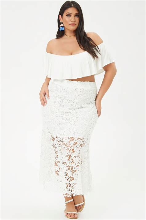 Plus Size Floral Lace Midi Skirt Lace Midi Skirt White Outfits All