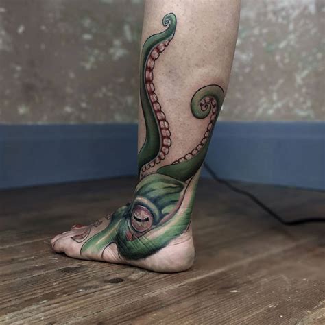 Realistic Octopus Tattoo On The Left Ankle