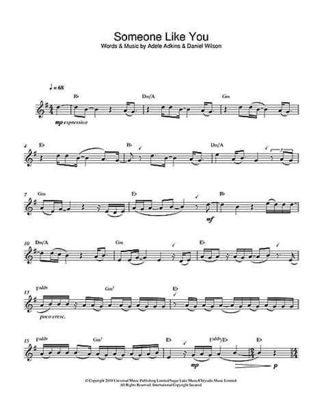 Someone Like You Sheet Music By Adele Alto Saxophone 109159